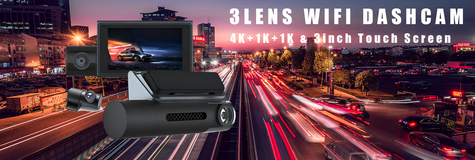 3CH dashcam 4K+1080P+1080P with fisheye 180 degree view angle