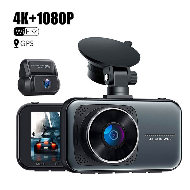 T3 4K +1080P dual lens dash cam with GPS WiFi and 24 parking monitor